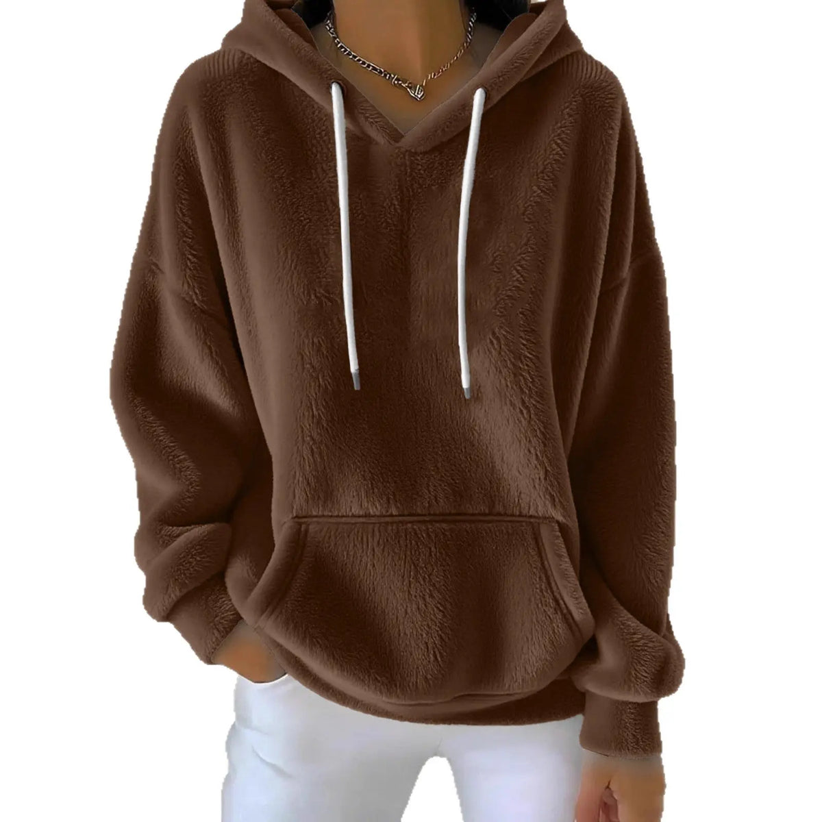 Women's Solid Color Lamb Fleece Lined Versatile Sweatshirt For Autumn And Winter hercurva