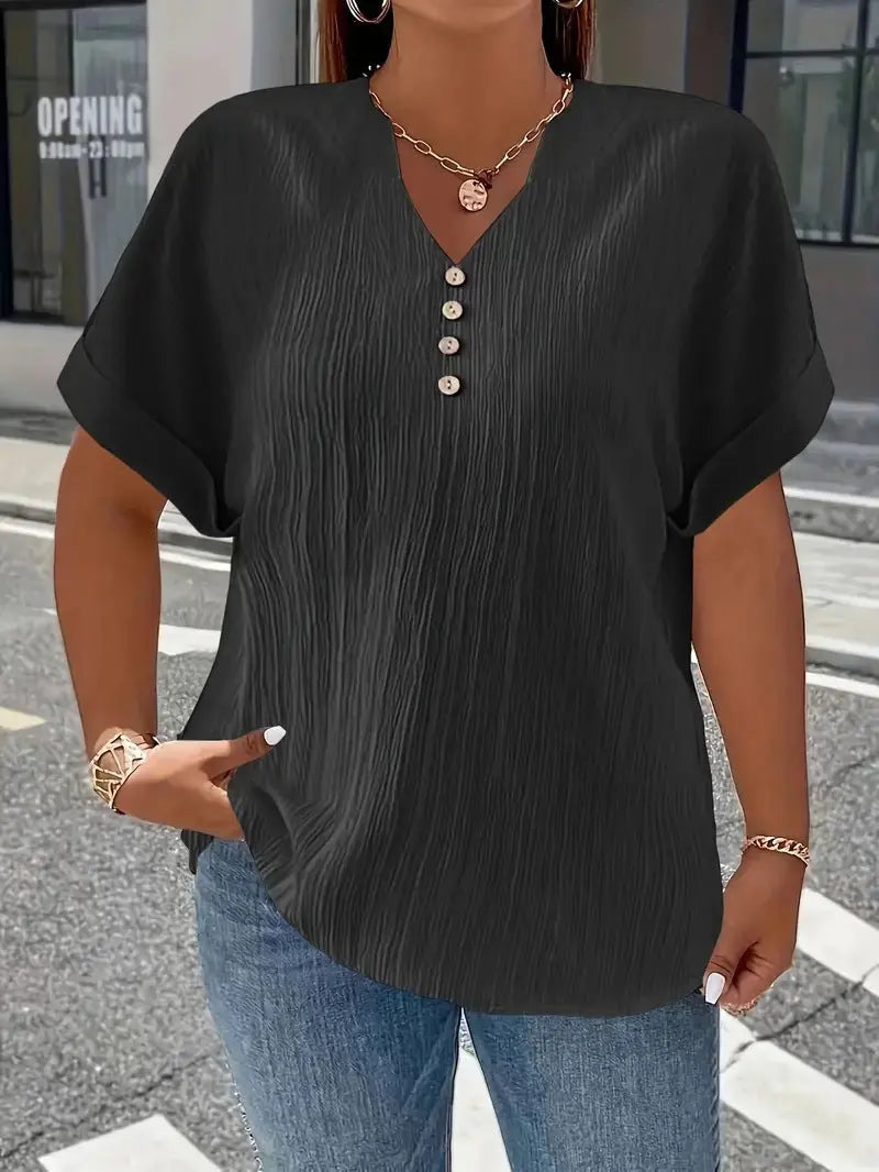 Summer Casual Women's Clothing Small V-neck Short-sleeve Top hercurva