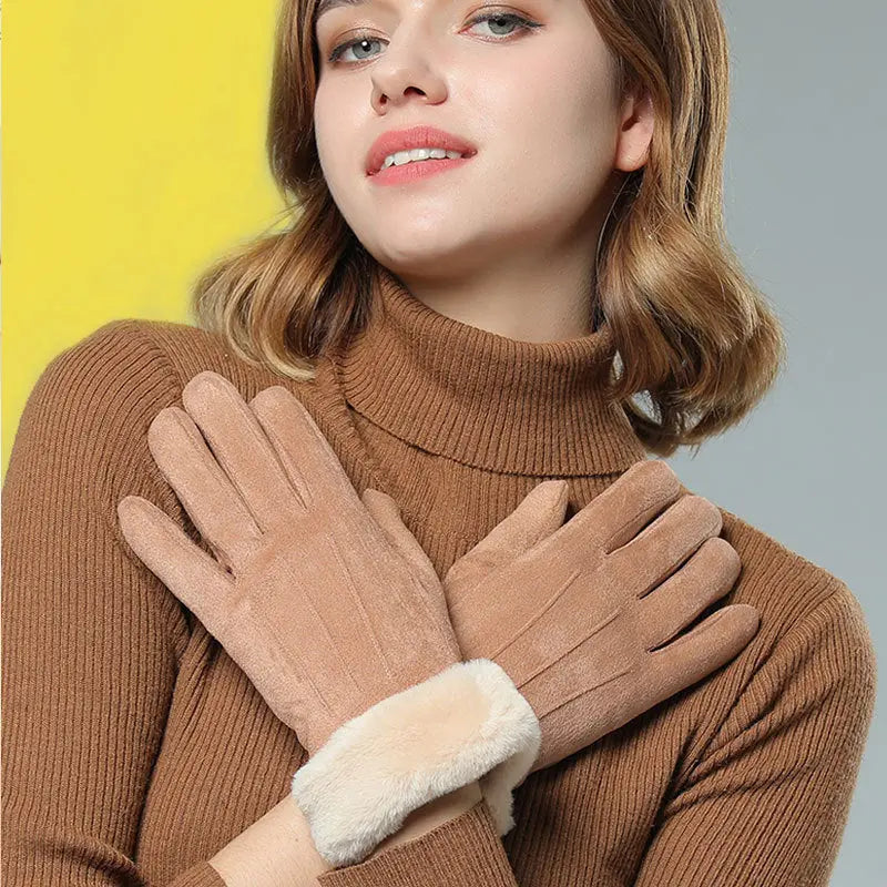 Women's suede winter wool warm gloves hercurva