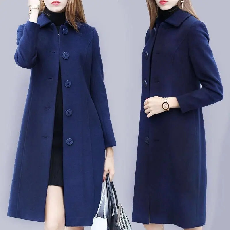 Mid-length Hepburn Style Slim Slim Woolen Coat hercurva
