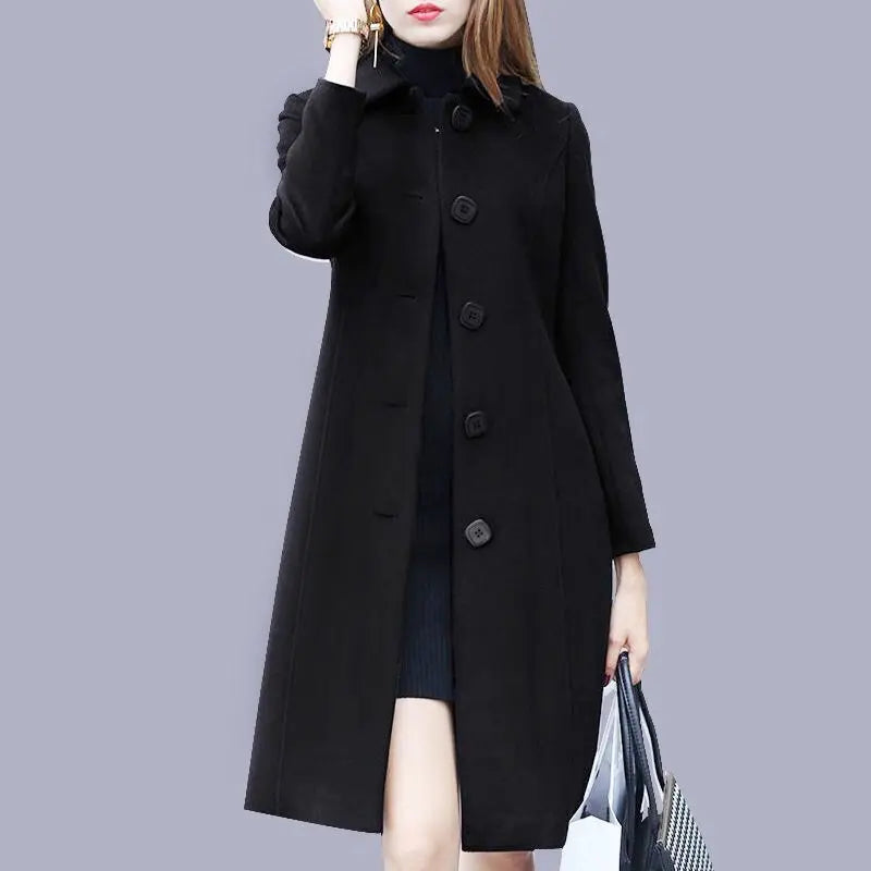 Mid-length Hepburn Style Slim Slim Woolen Coat hercurva