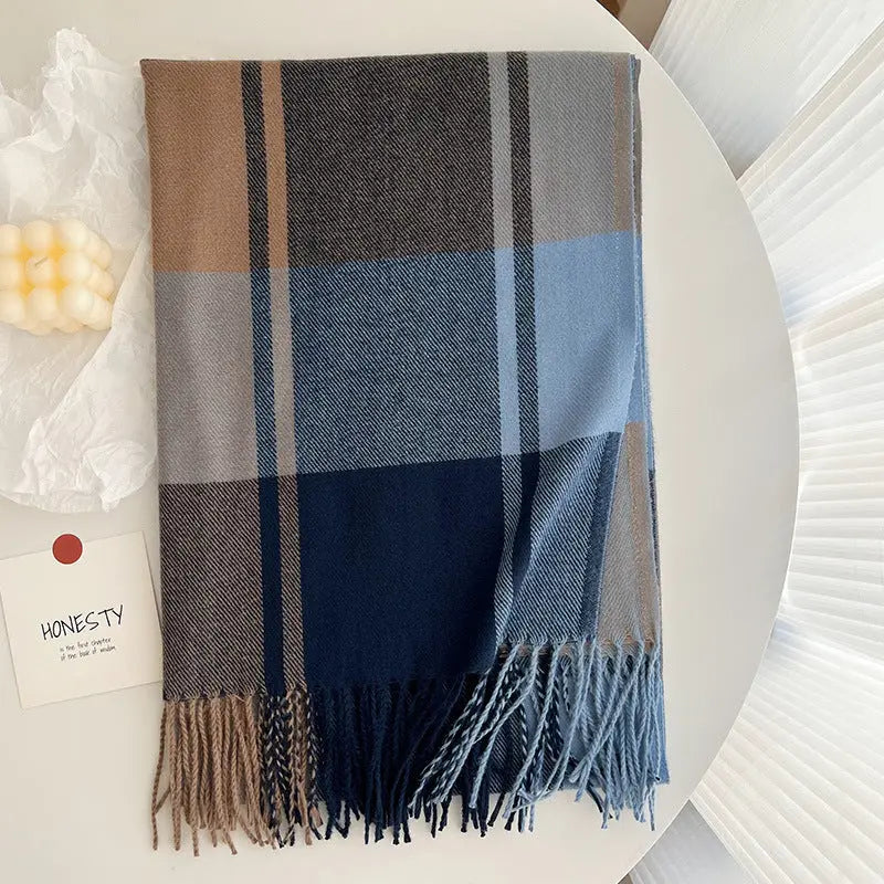 Women's All-match Cashmere Plaid Tassel Thickened Warm Shawl Scarf hercurva