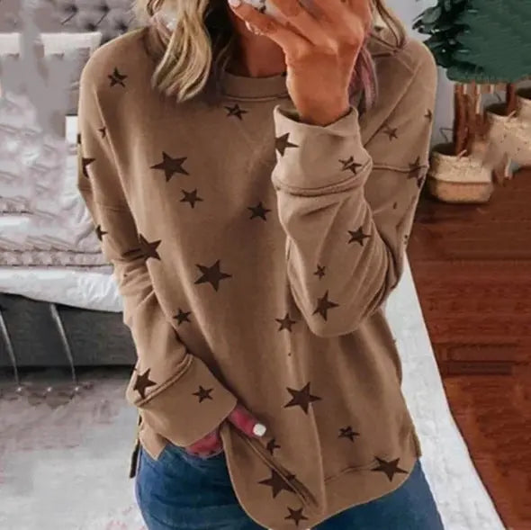 Star print stitching T-shirt fashion top women hercurva