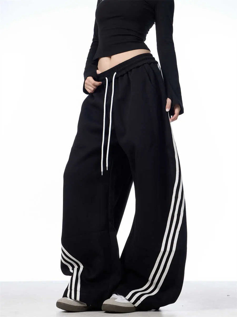 Striped Lace-up Machete Casual Pants Loose Wide-leg Pants hercurva