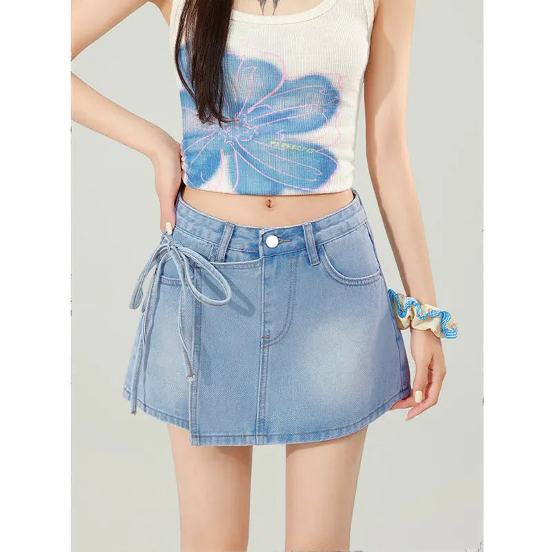 High-waisted Slimming Instagram-style Denim Skirt With Tie Details hercurva