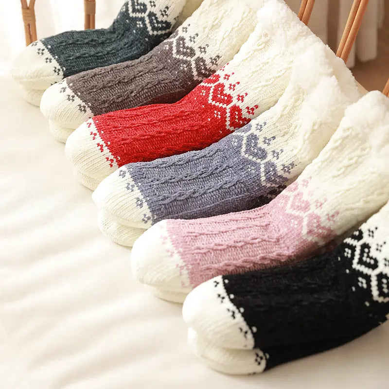 Love Knitted Plush Floor Socks Winter Warm Non-slip Carpet Socks Christmas Home Women hercurva