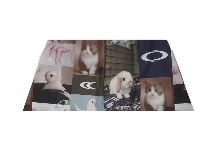 Rabbit Cat Printed Cute A Pendulum Length Skirt hercurva