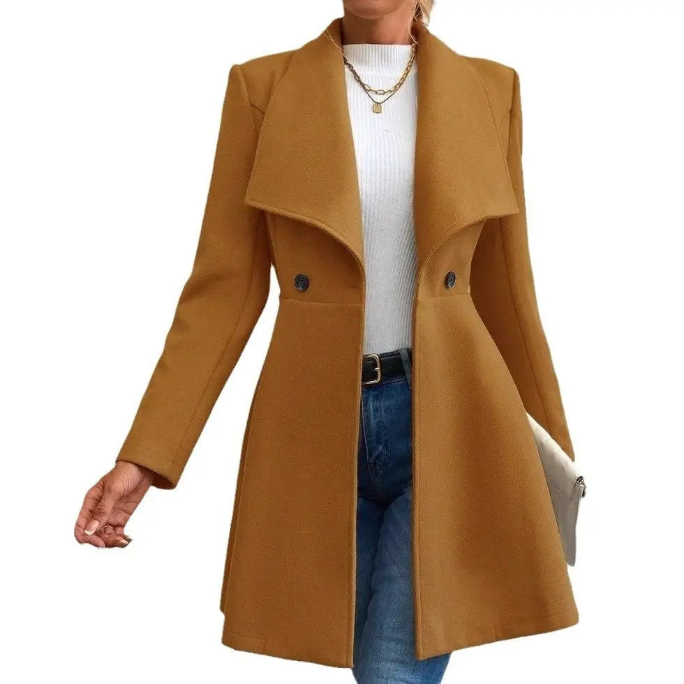 Women's Coat Slim Fit Long Fashion Lapel hercurva