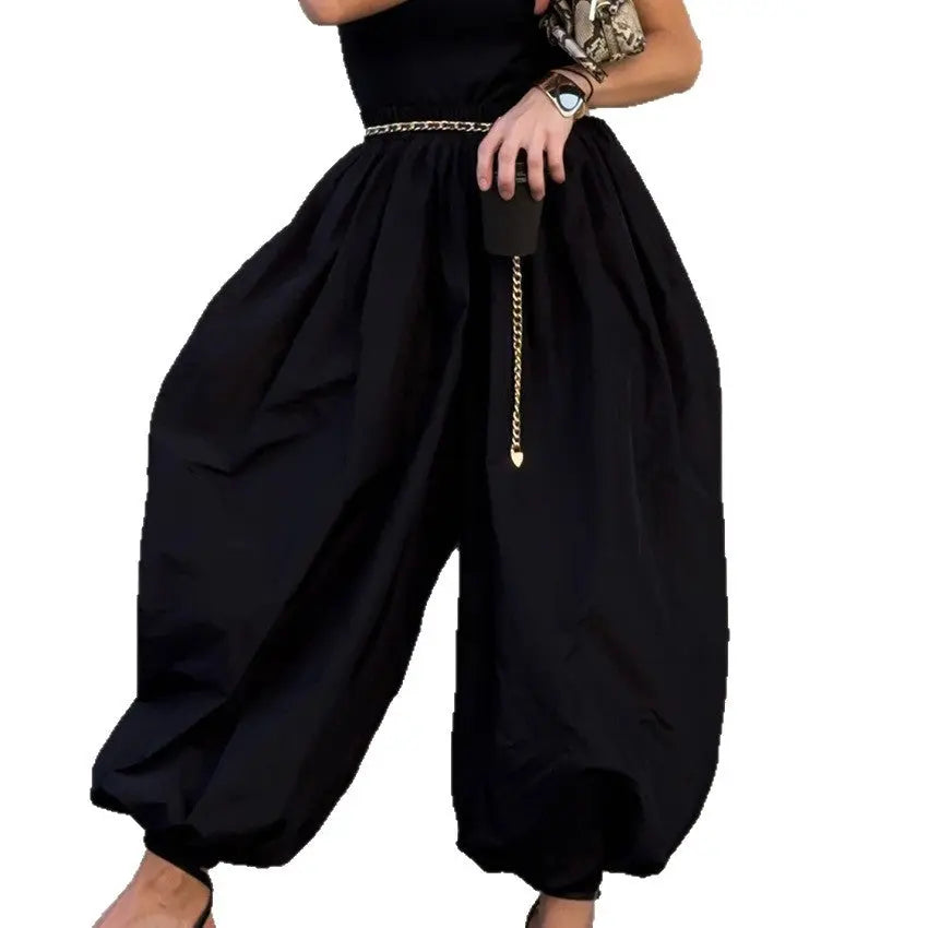High Waist Pure Color Ankle-tied Wide Bloomers Harem Pants hercurva