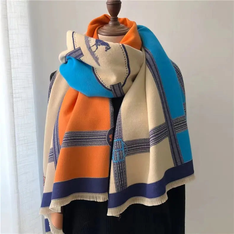 Korean Style Contrast Color Artificial Cashmere Scarf Women's New Winter hercurva