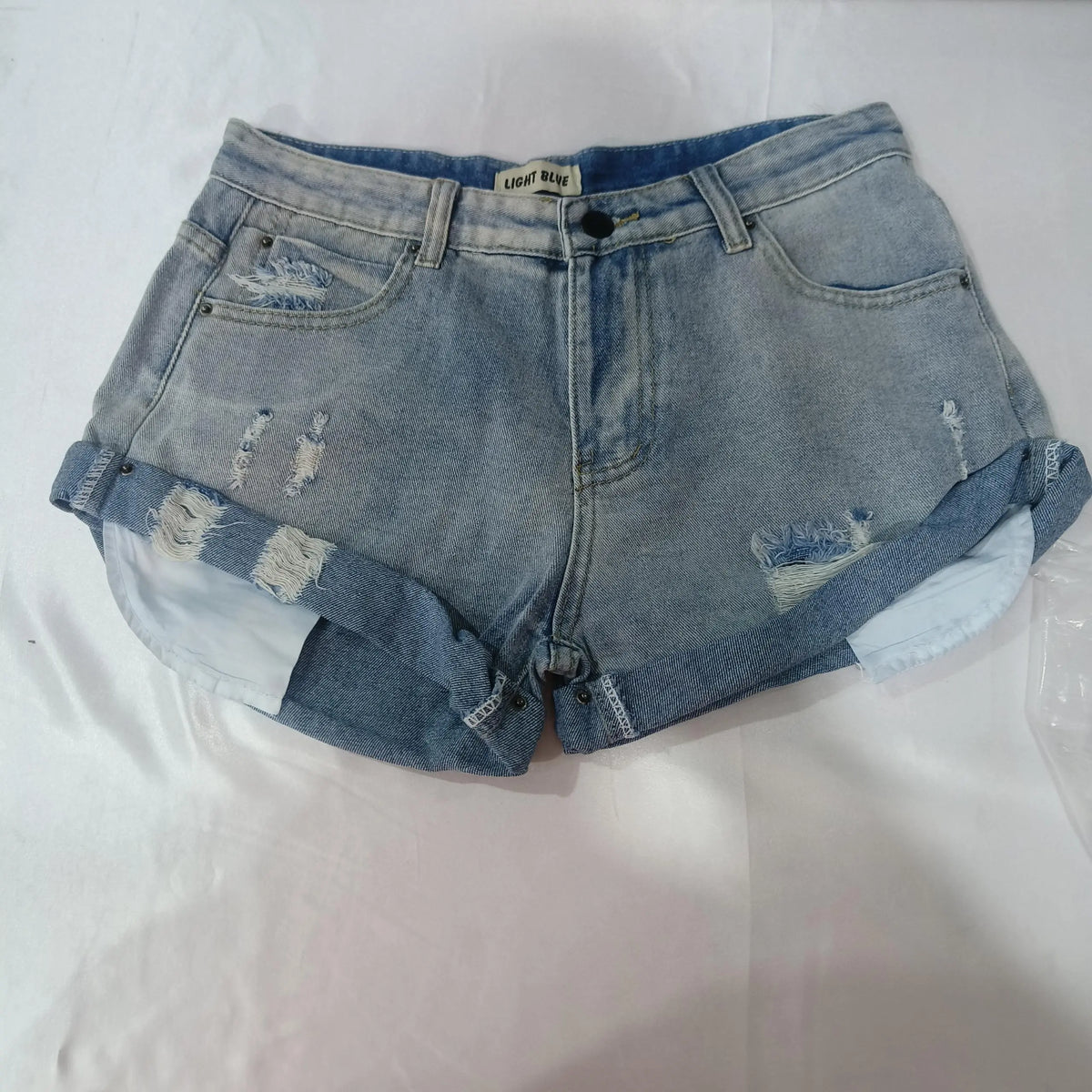 Flanging Low Waist One Button Casual Denim Shorts hercurva