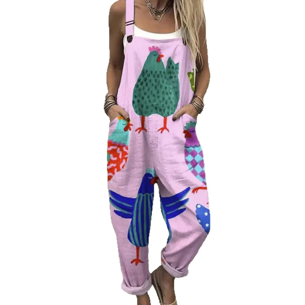 Female Digital 3D Printing Button Casual Suspender Trousers hercurva