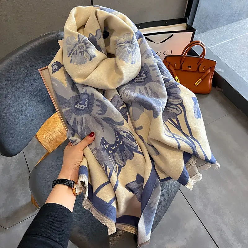 Double-sided Winter Thicken Thermal Scarf Temperament Shawl Outer Match hercurva