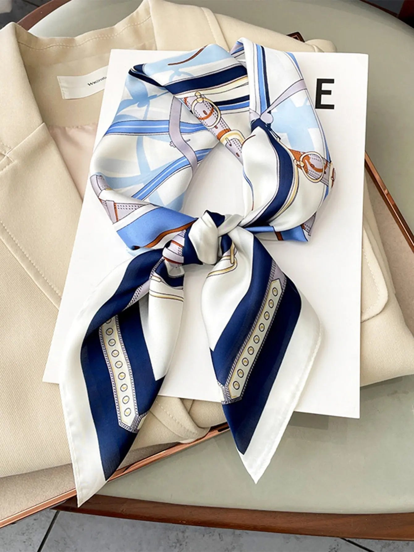 Artificial Silk Striped High-grade Korean Style Stylish Beach Arm Bag Silk Scarf hercurva