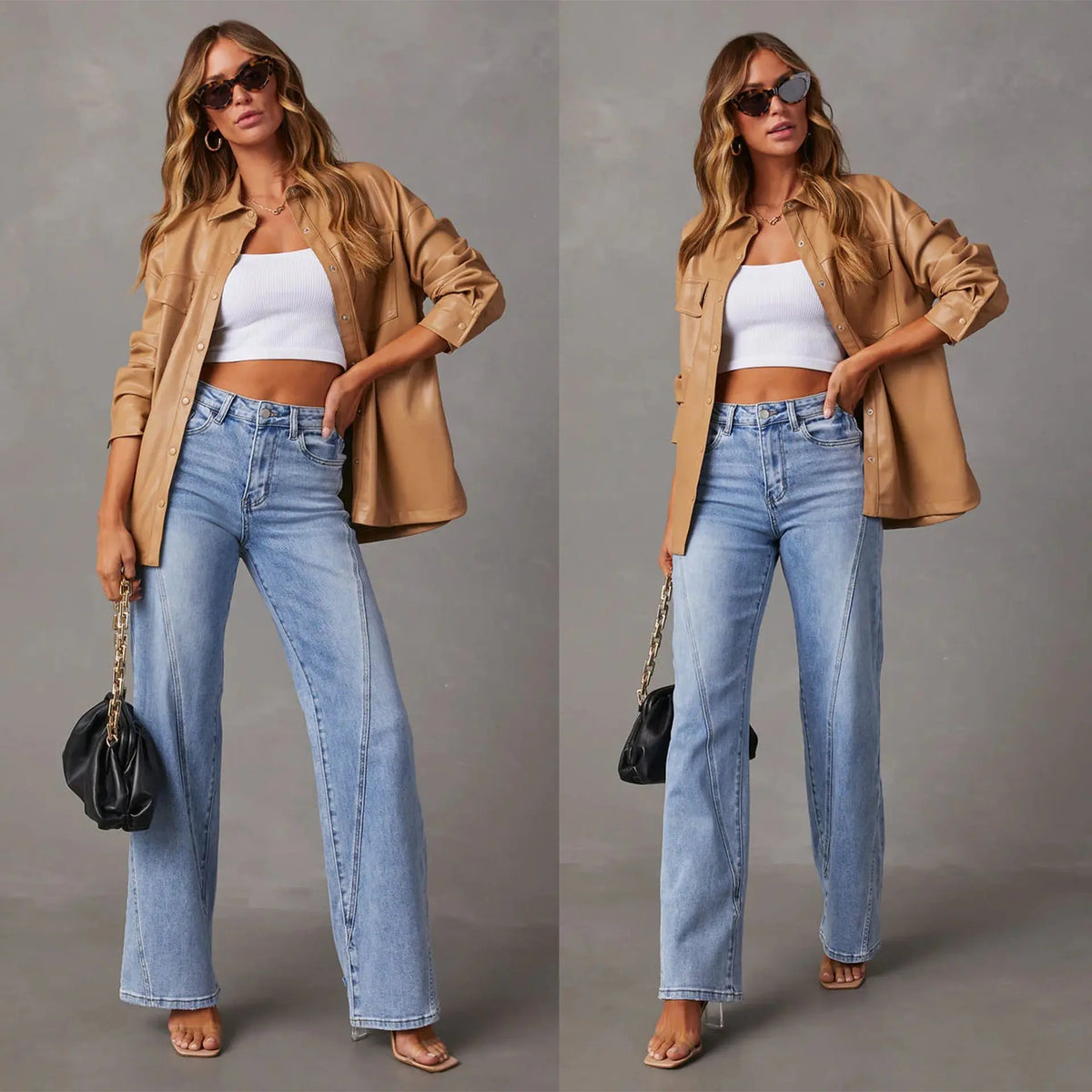 Casual Patchwork Women's Wide Leg Jeans hercurva