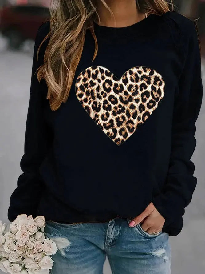 Leopard Love Printed Hoodless Plush Long Sleeve Sweater hercurva