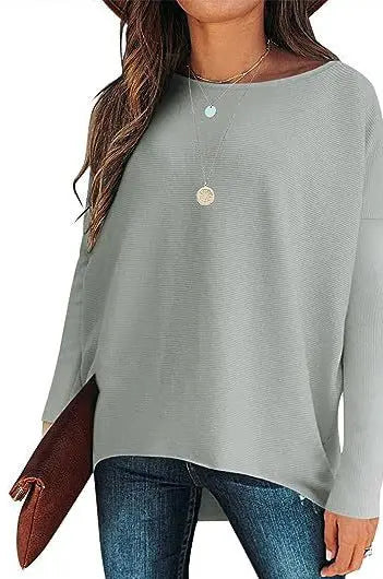 High And Low Batwing Sleeve Knitted Loose Pullover Waist Top hercurva