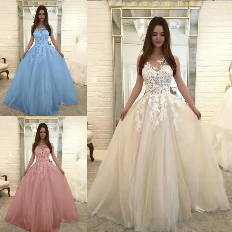 Women Wedding Dress Sleevless Flowers Lace Dress hercurva