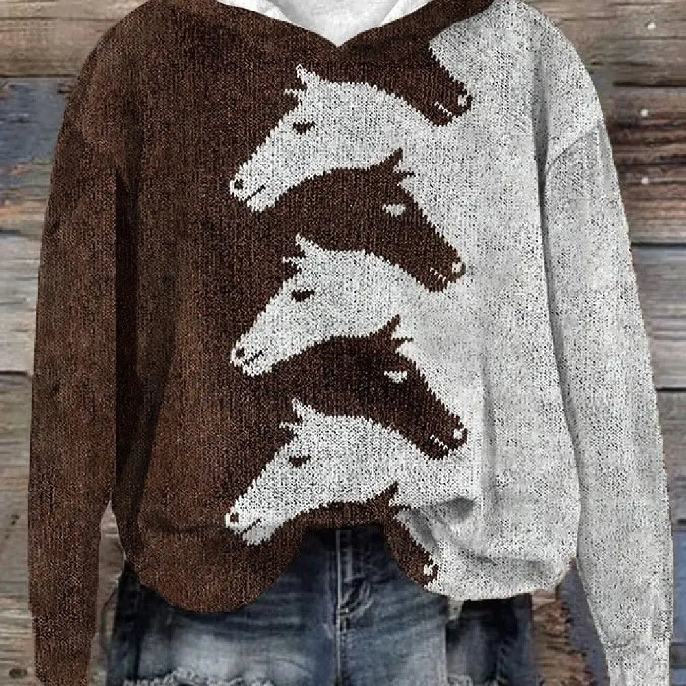 Animal Print Hooded Women's Sweater hercurva