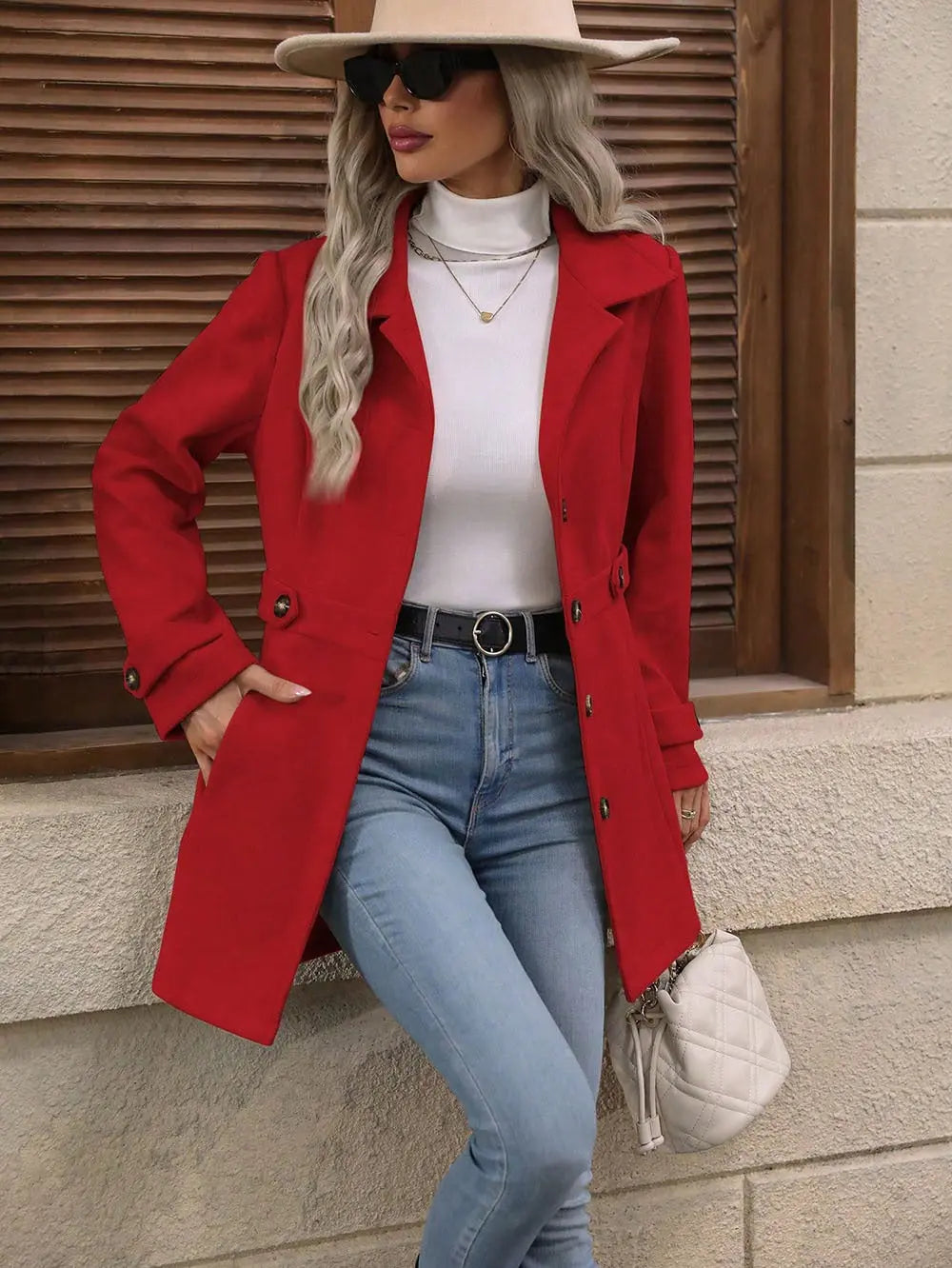 Elegant Single-breasted Woolen Coat Buttons Lapel Mid-length Jacket Temperament Commuter Outwear Clothing For Women hercurva