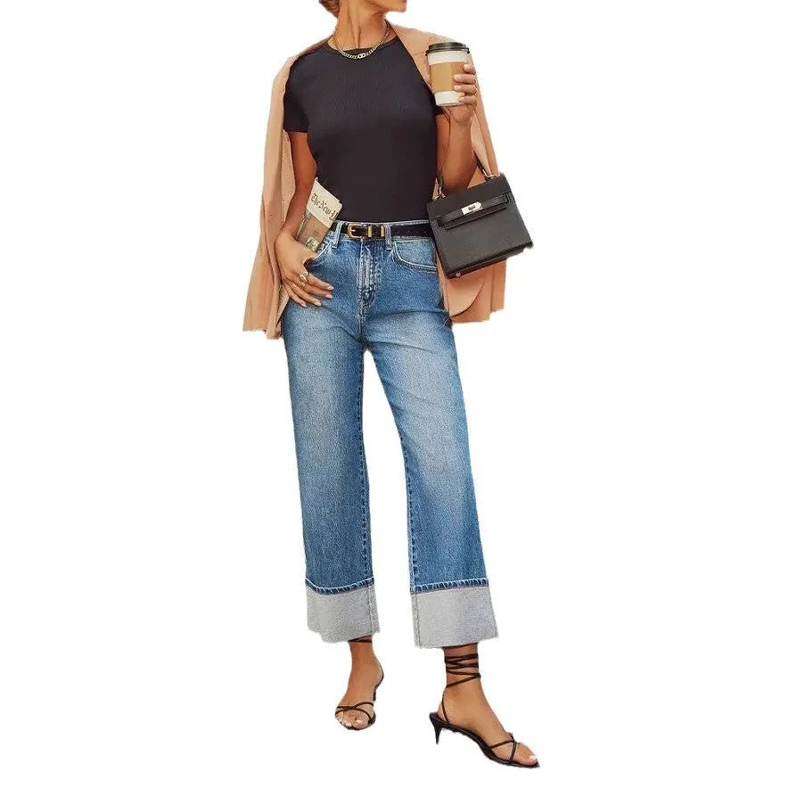 Retro Curling New Elastic Straight Jeans For Women hercurva