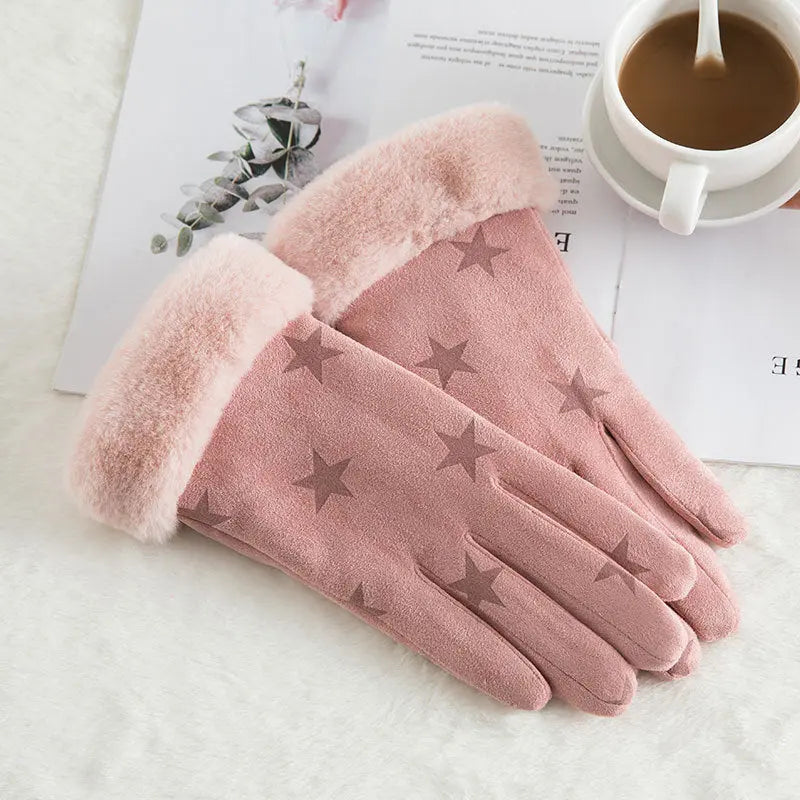 Women's suede winter wool warm gloves hercurva
