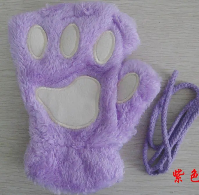 Winter Lovely Half Cover Paw Bear Cat Claw Gloves Short Finger hercurva