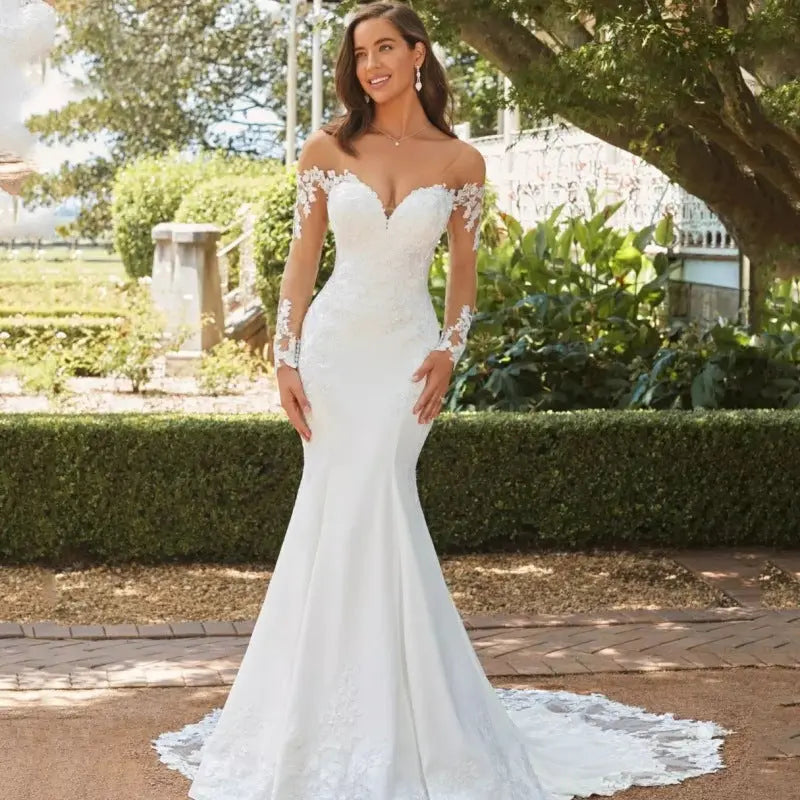 Long Sleeve Backless Lace Fishtail Wedding Dress hercurva