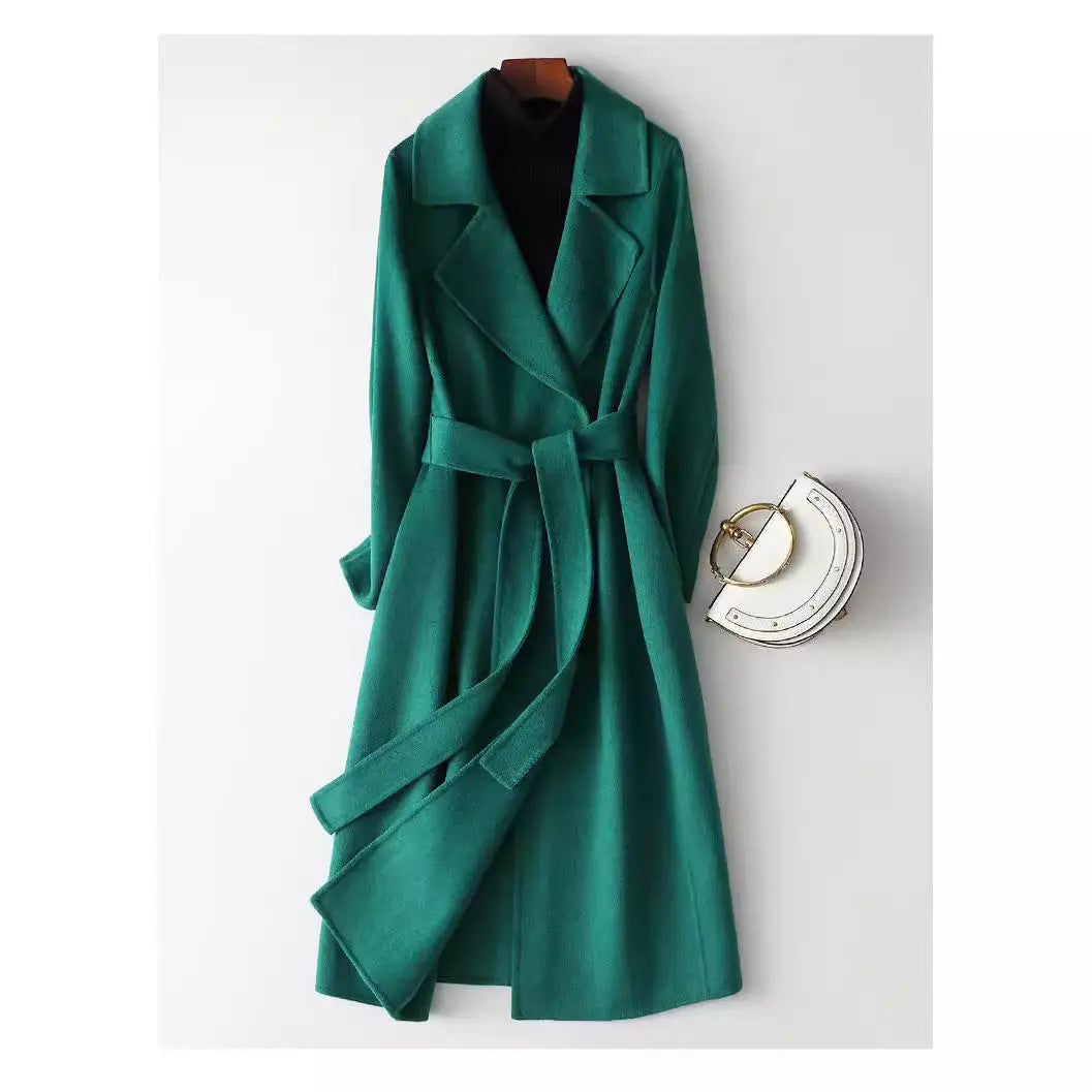 Mid-length Below The Knee Slim Fit Lace-up Woolen Coat High-end Woolen Coat hercurva