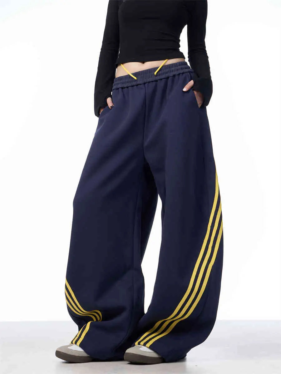 Striped Lace-up Machete Casual Pants Loose Wide-leg Pants hercurva