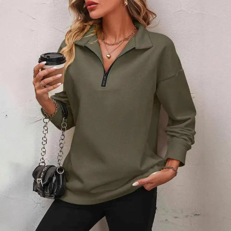 Women's Fashion Half Long-sleeve Zipper Sweatshirt Fashion Pullover hercurva