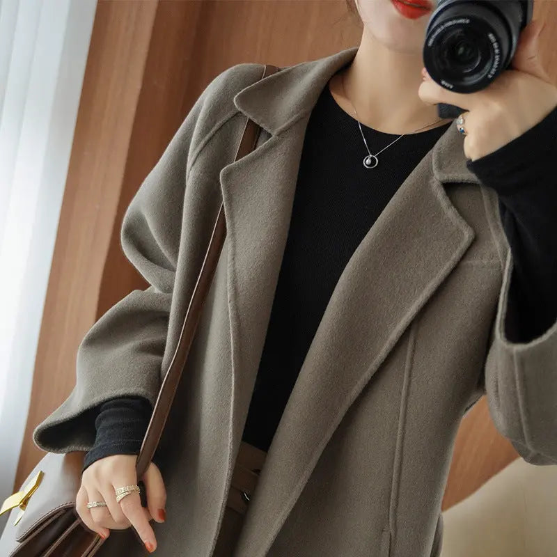 Reversible Cashmere Coat Women's Mid-length Loose Over Knee Coat hercurva