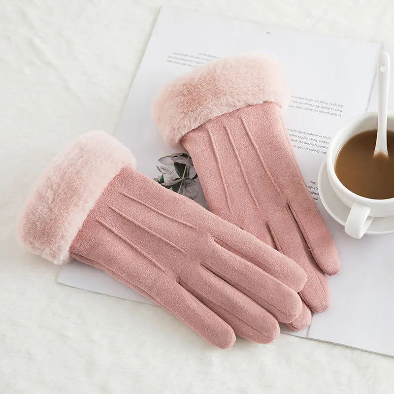 Women's suede winter wool warm gloves hercurva