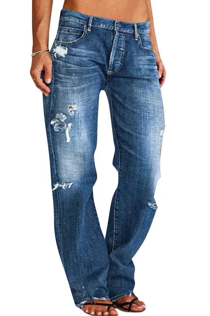 Ripped Jeans Loose Wide Leg Denim Pants Leisure Commuting Trousers Women's Clothing hercurva