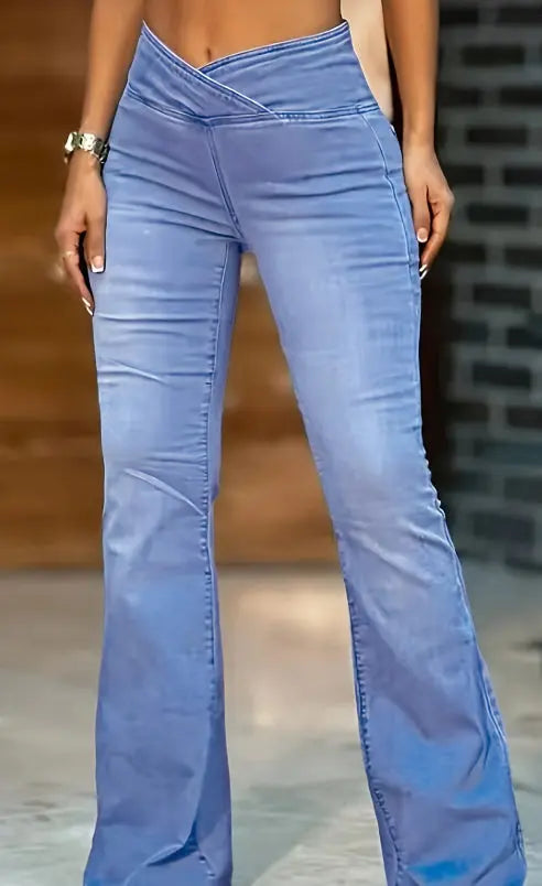 High Imitation Denim Bell-bottom Pants Cross-border Hip Lifting European And American Women Bell-bottom Pants hercurva