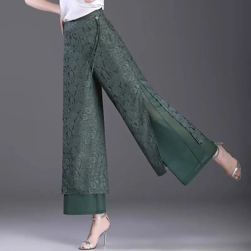 Chinese Style Split Pants Thin High Waist Loose hercurva