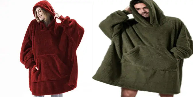 Hoodie Sweatshirt With Big Pocket Tops Sweater Comfortable Loose Double-Sided Fleece Thicker Wearable Blanket hercurva