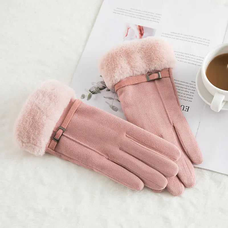 Women's suede winter wool warm gloves hercurva