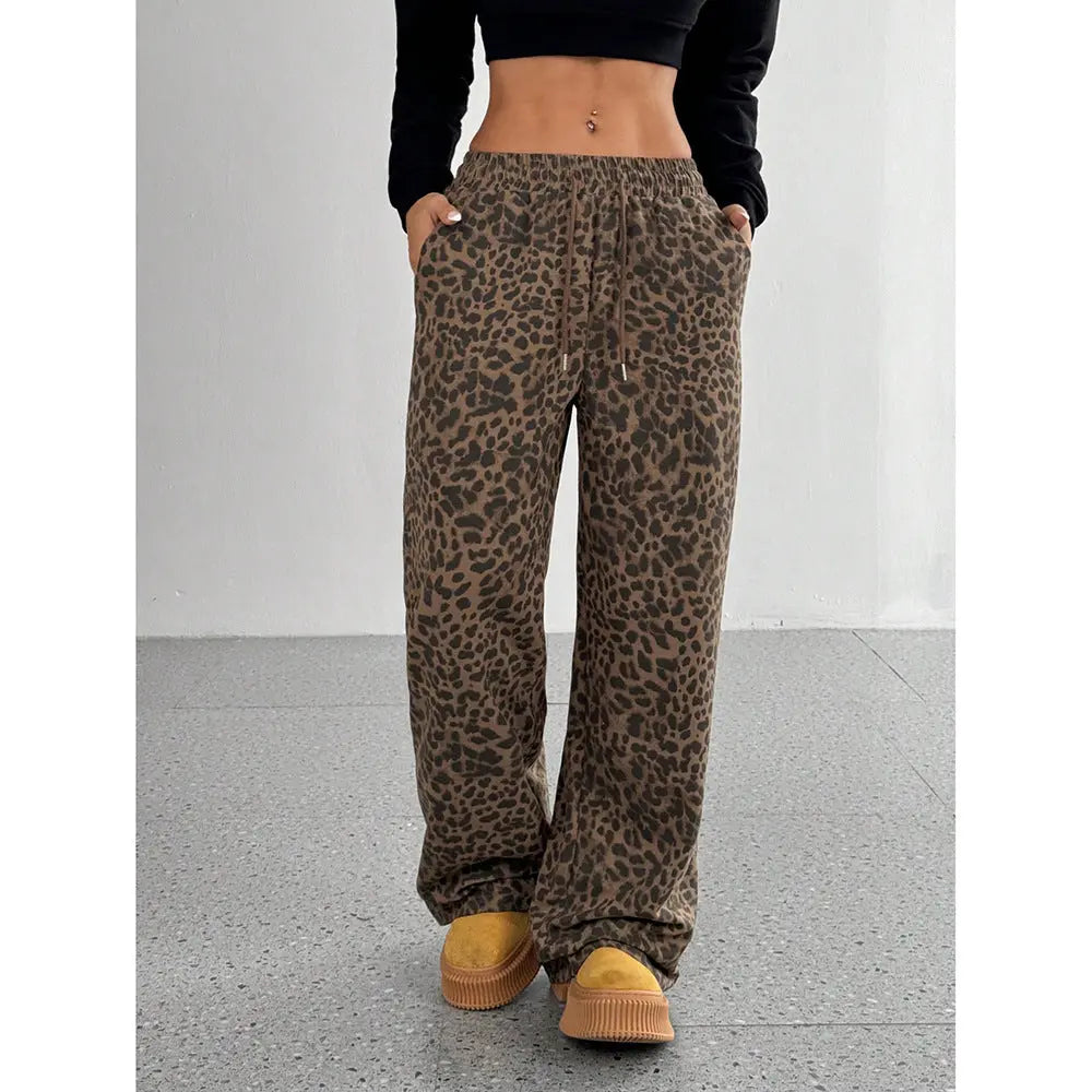 Leopard Print Floral Print Casual Jumpsuit Wide Leg Loose hercurva