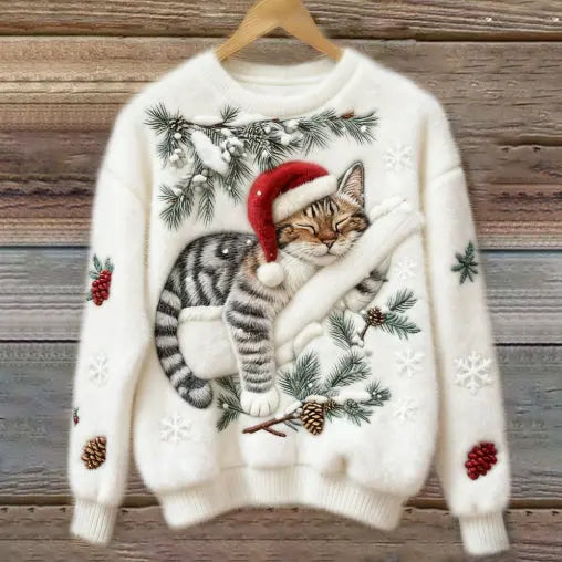 3D Digital Printed Flannel Christmas Women's Round Neck Sweatshirt hercurva