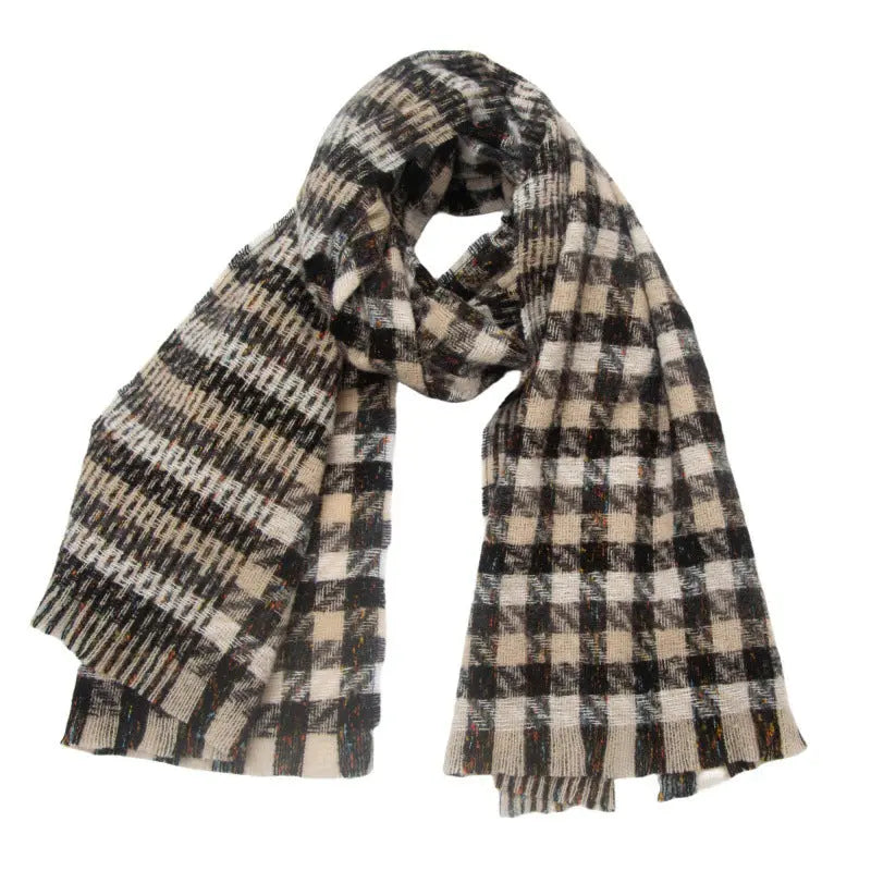 European And American Autumn And Winter Bristle Short Beard Small Plaid Scarf Shawl hercurva
