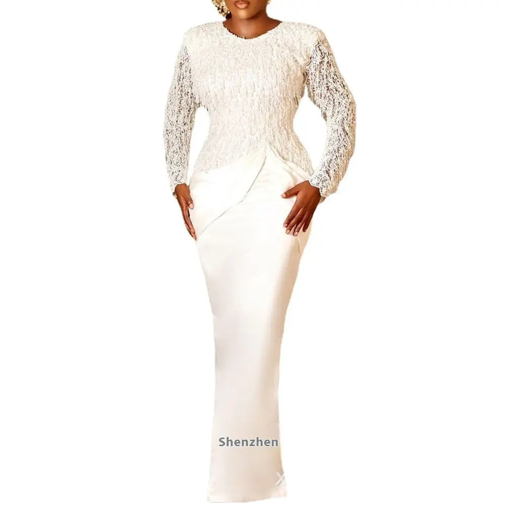 Elegant Lace Tassel Waist-controlled Long Sleeves Mop Dress hercurva