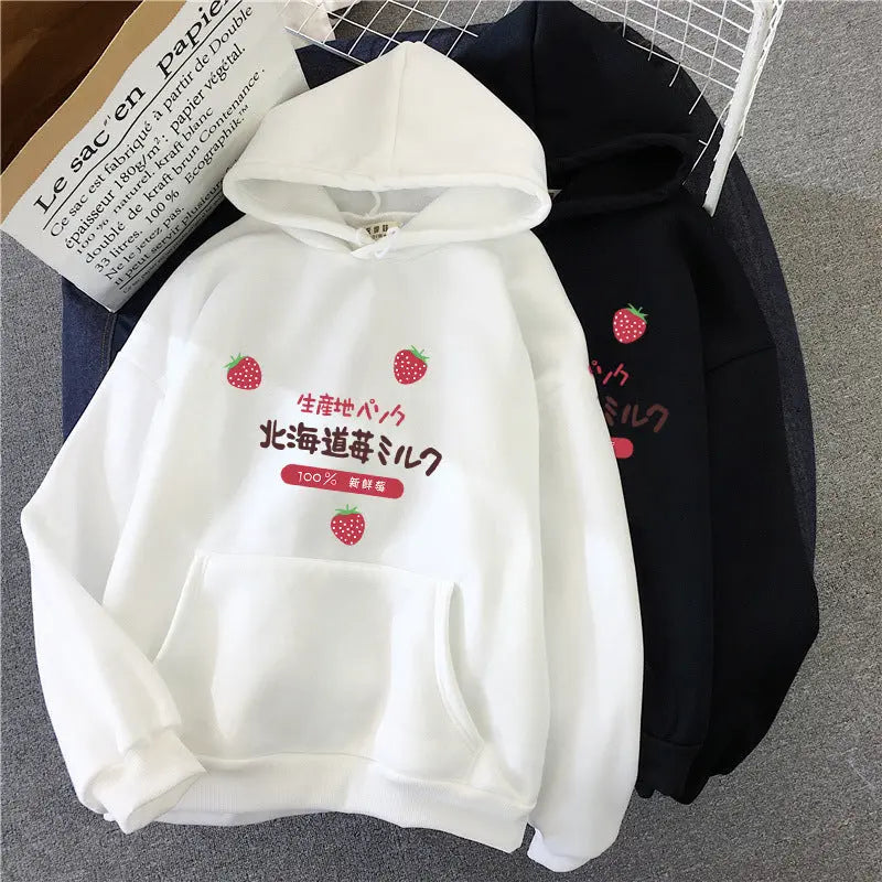 Candy Color Weatshirt Print Strawberry Figure Hooded Sweater hercurva