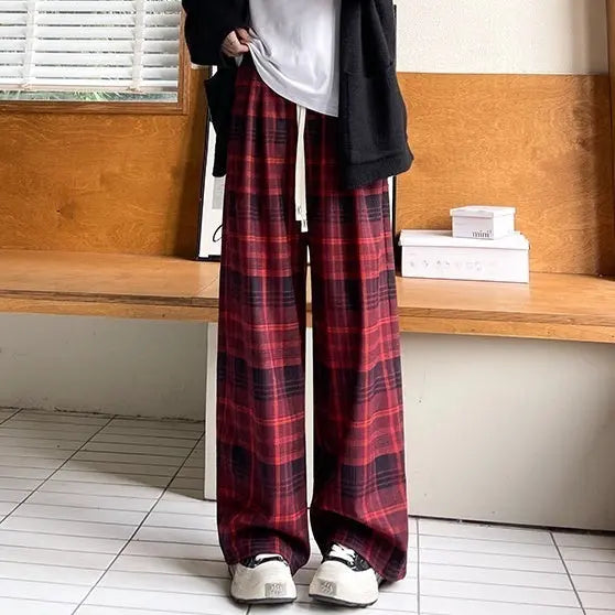 Plaid High Waist Drooping Baggy Pants hercurva
