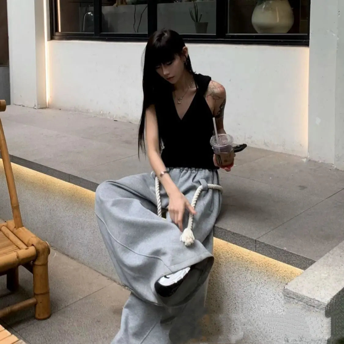 Athleisure Streetwear Sassy Summer Thin Loose Cut-Out Pants hercurva