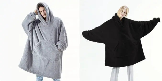 Hoodie Sweatshirt With Big Pocket Tops Sweater Comfortable Loose Double-Sided Fleece Thicker Wearable Blanket hercurva