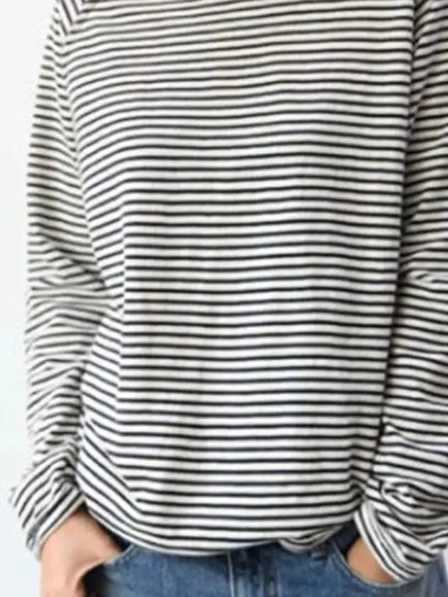 Loose Round Neck Raglan Long Sleeve Striped Printed Sweater hercurva