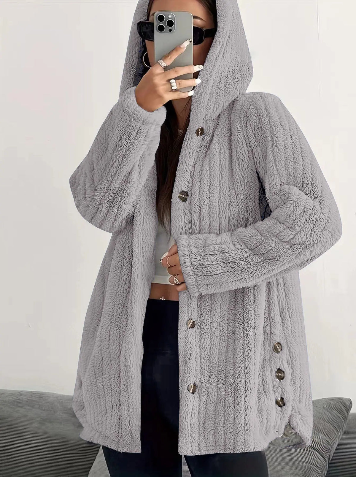 Hooded Loose Plush Coat Women's Regular Sleeve hercurva