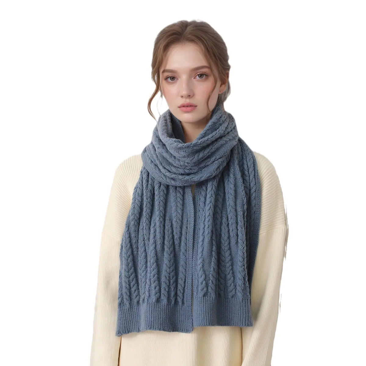 European And American Autumn And Winter Thickening Warm Wool Scarf Artificial Cashmere Solid Color Texture Knitted Scarf hercurva