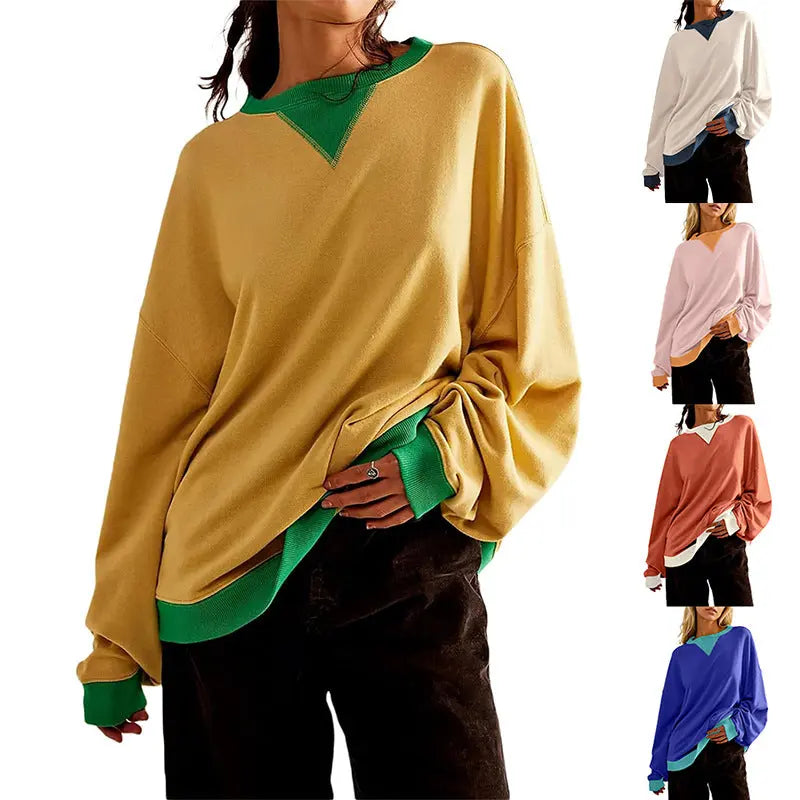 Loose Casual Contrast Color Sweater For Women hercurva